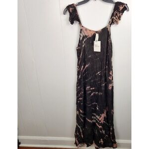 Raviya Tie Dye Crinkle Dress Size M Black Pink‎ Boho Cover-Up Rayon India NWT